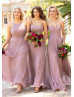 Notched Neck Strapless Mauve Chiffon Bridesmaid Dress